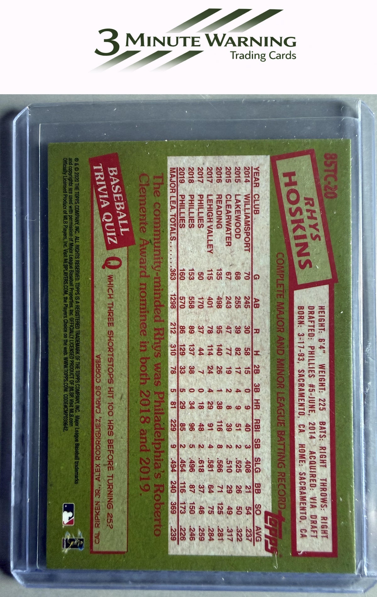 2020 Topps Chrome #85TC-20 Rhys Hoskins 1985 Topps Baseball