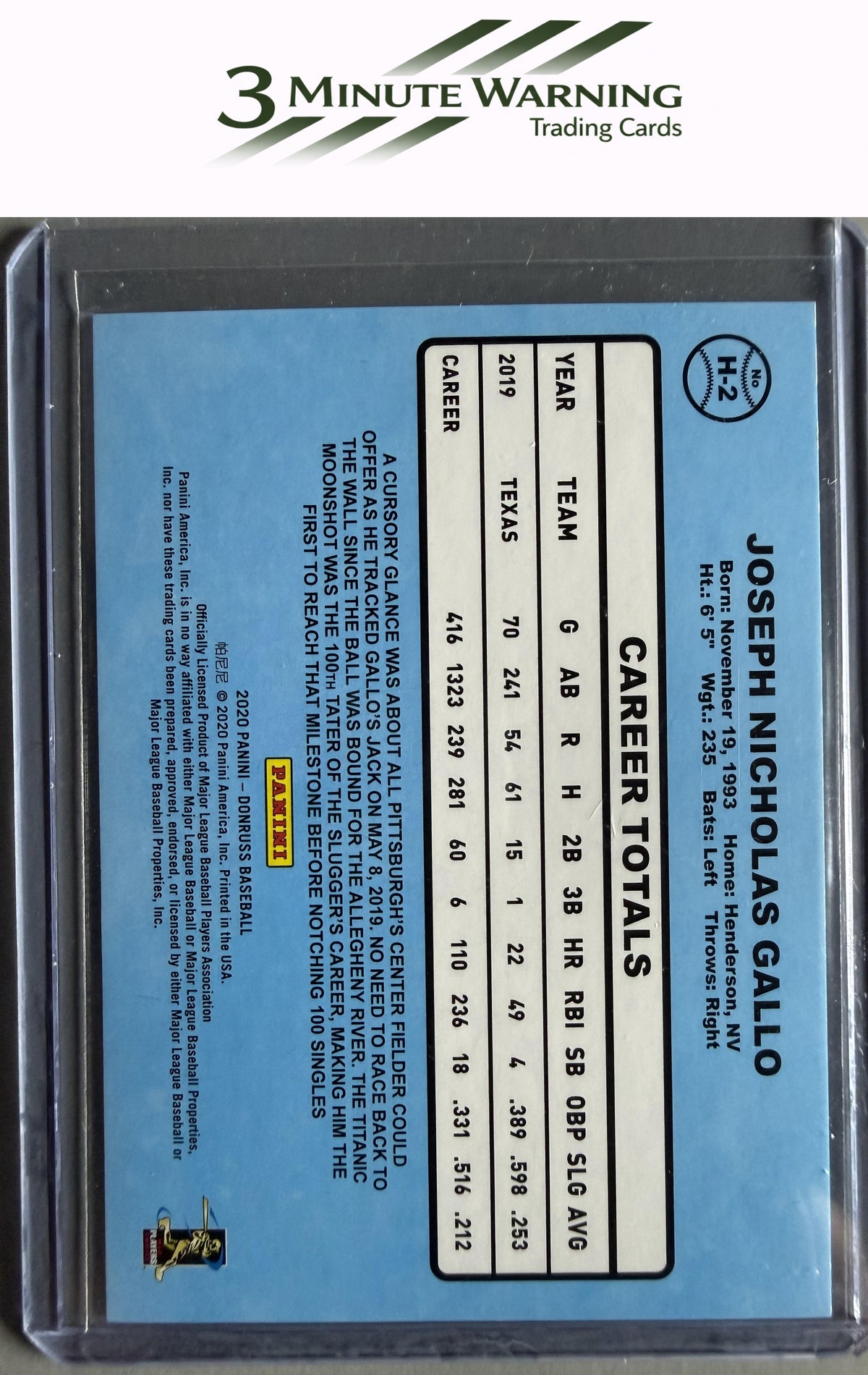 2020 Donruss #H-2 Joey Gallo Highlights Red #/149