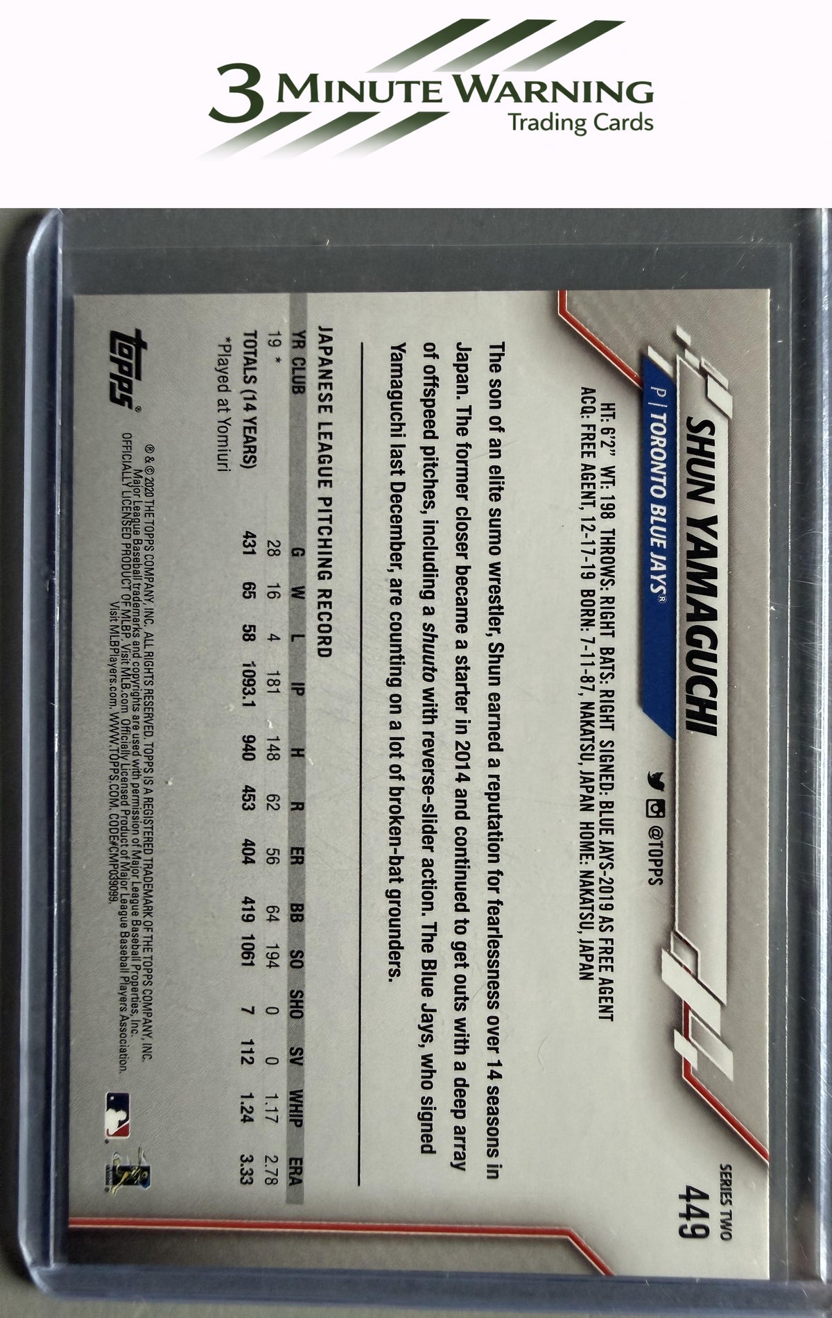 2020 Topps #449 Shun Yamaguchi