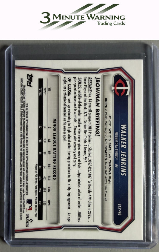 2026 Bowman #BCP-98 Walker Jenkins Chrome Prospects Lazer