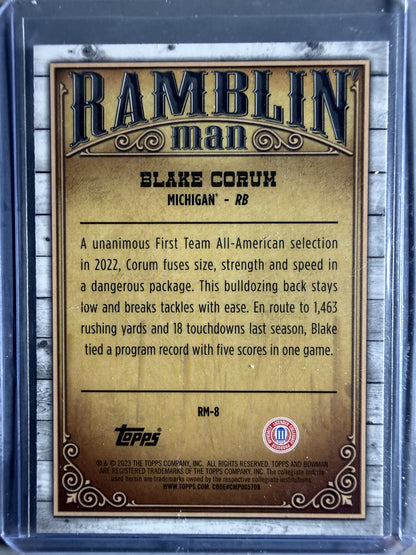 2023 Bowman University Chrome #RM-8 Blake Corum Ramblin' Man