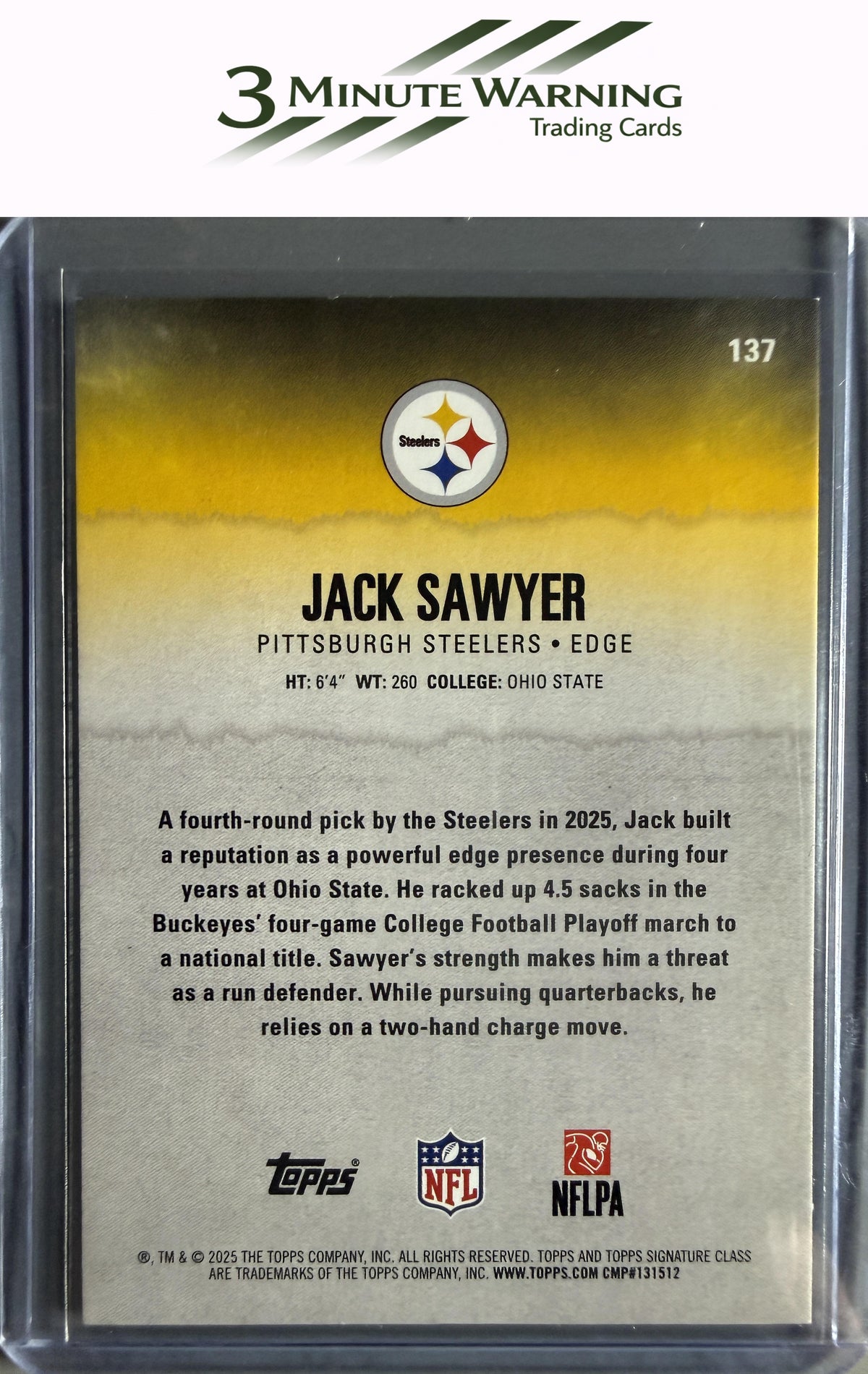 2025 Topps Signature Class #137 Jack Sawyer Green & Purple