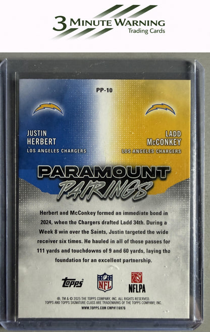 2025 Topps Signature Class #PP-10 Ladd McConkey / Justin Herbert Paramount Pairings Lime Green #/175