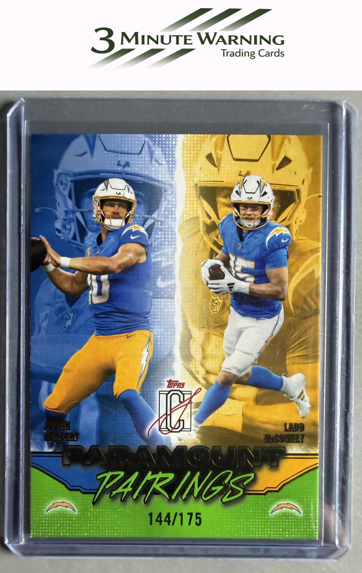 2025 Topps Signature Class #PP-10 Ladd McConkey / Justin Herbert Paramount Pairings Lime Green #/175