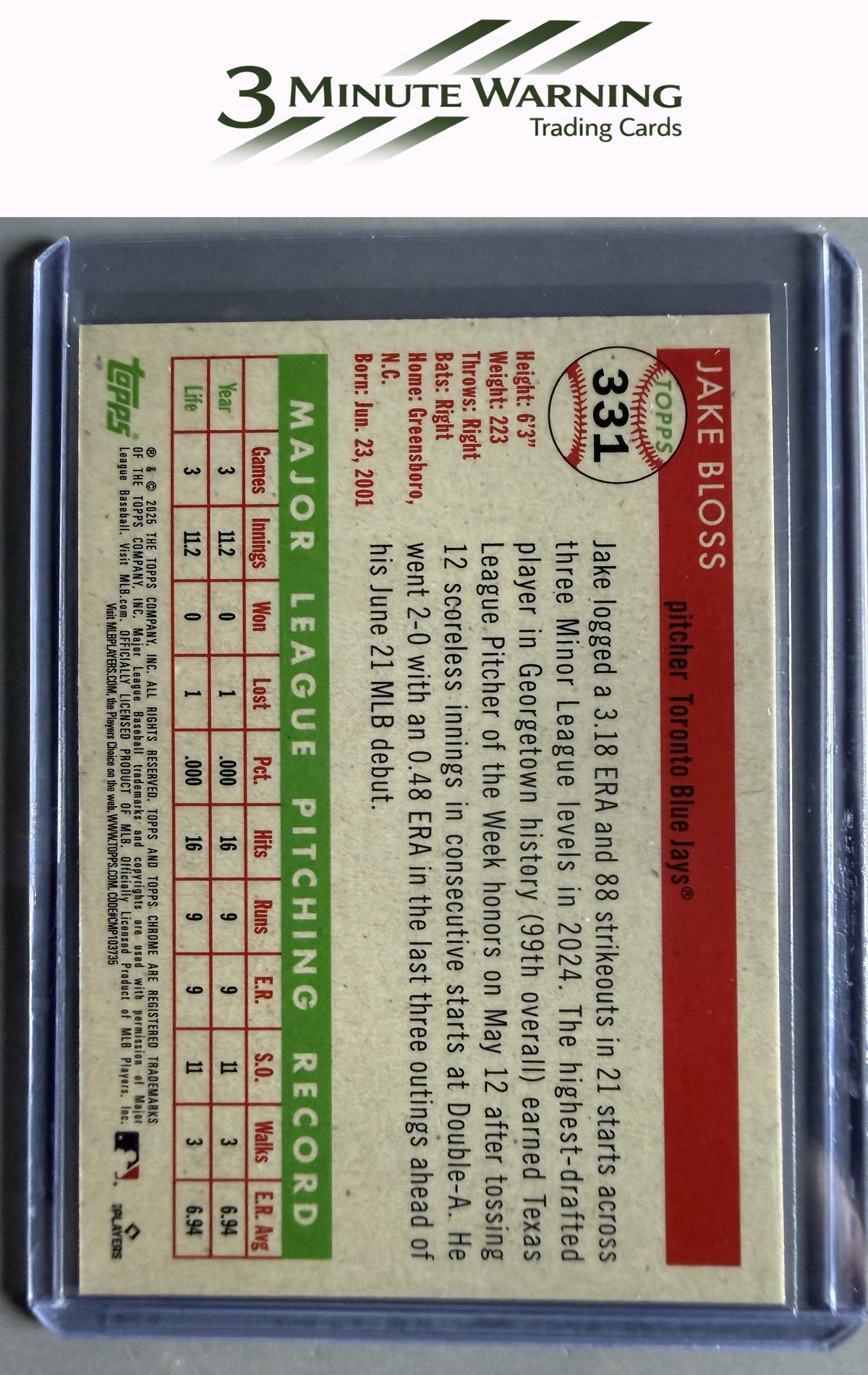 2025 Topps Chrome Platinum #331 Jake Bloss