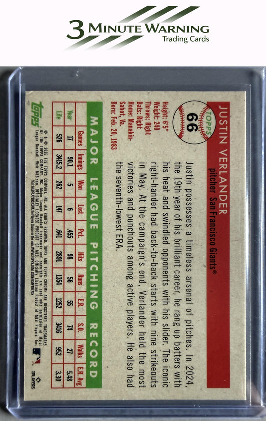 2025 Topps Chrome Platinum #66 Justin Verlander Green Wave Refractor #/99