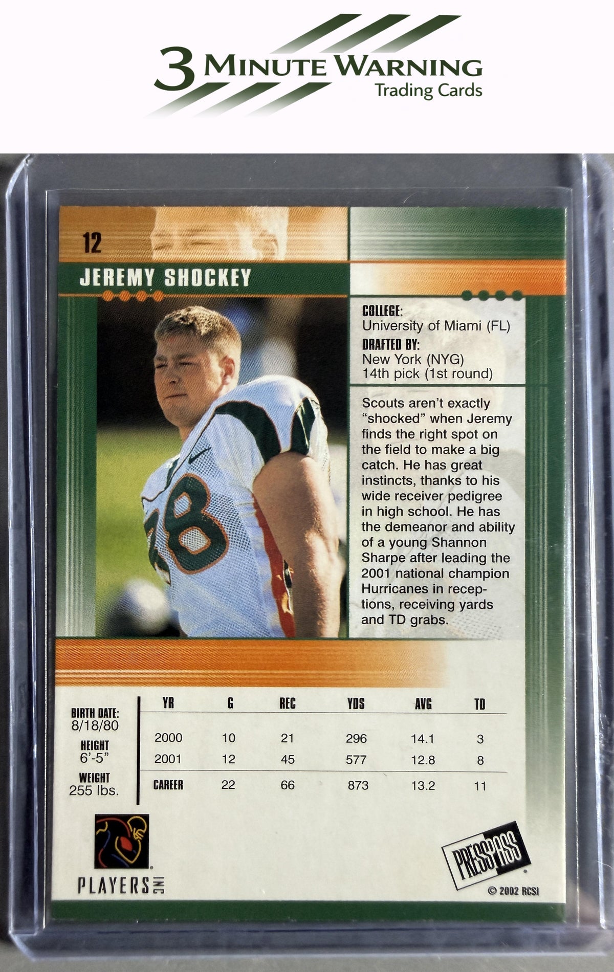 2002 Press Pass JE #FD12 Jeremy Shockey First Down
