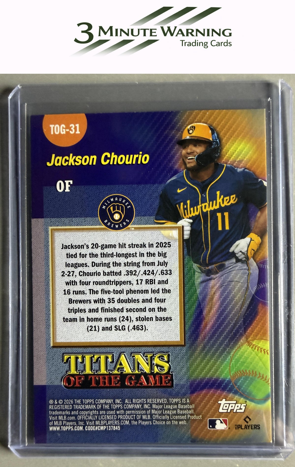 2026 Topps #TOG-31 Jackson Chourio Titans of the Game