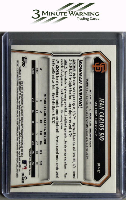 2026 Bowman #BCP-87 Jean Carlos Sio Chrome Prospects