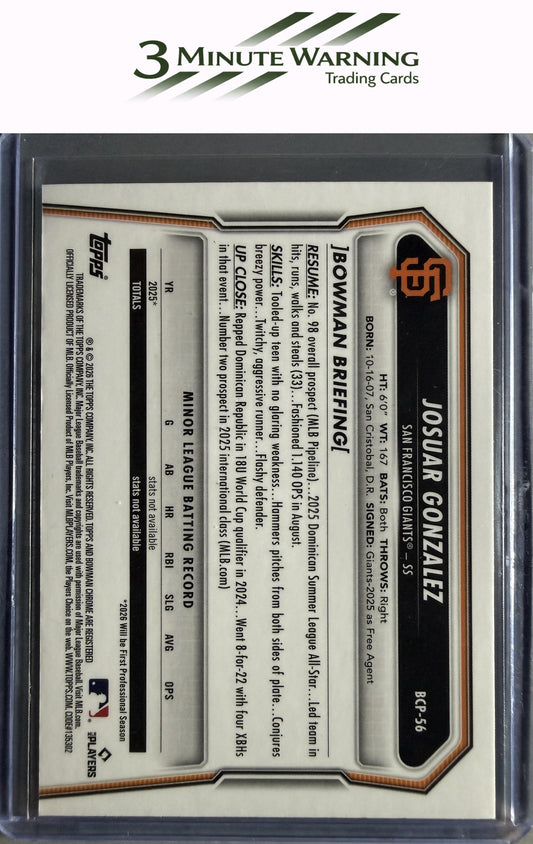 2026 Bowman #BCP-56 Josuar Gonzalez Chrome Prospects