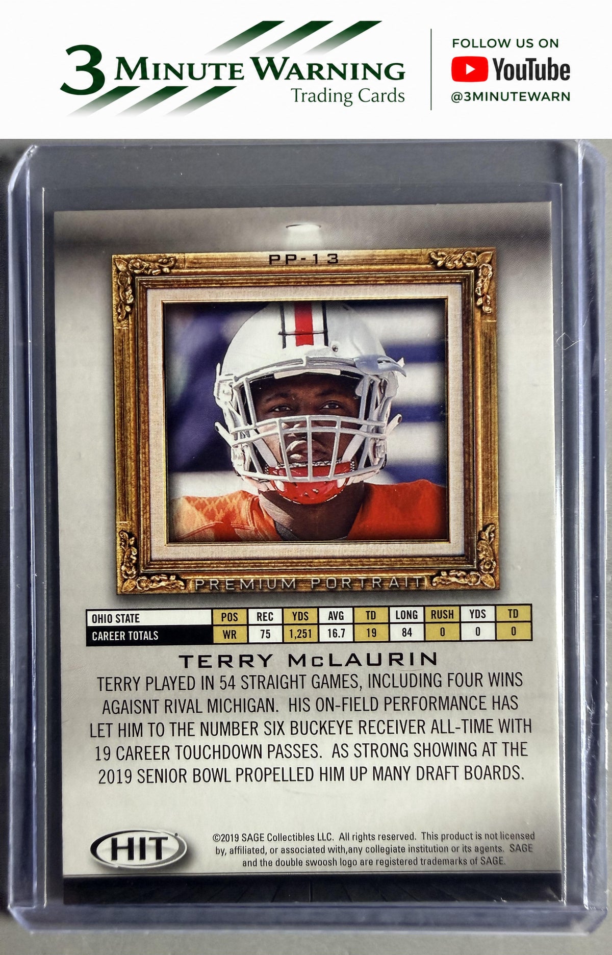 2019 SAGE HIT #PP-13 Terry McLaurin Premium Portrait