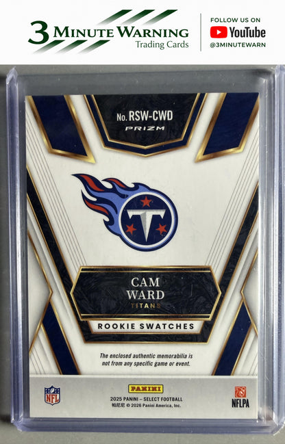 2025 Panini Select #RSW-CWD Cam Ward Rookie Swatches Blue Prizm