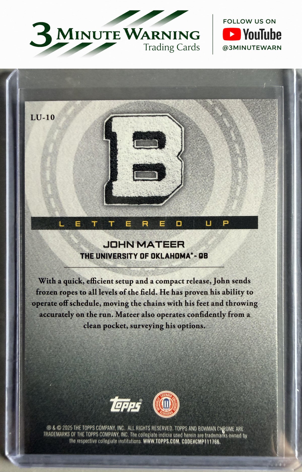 2025 Bowman University Chrome #LU-10 John Mateer Lettered Up