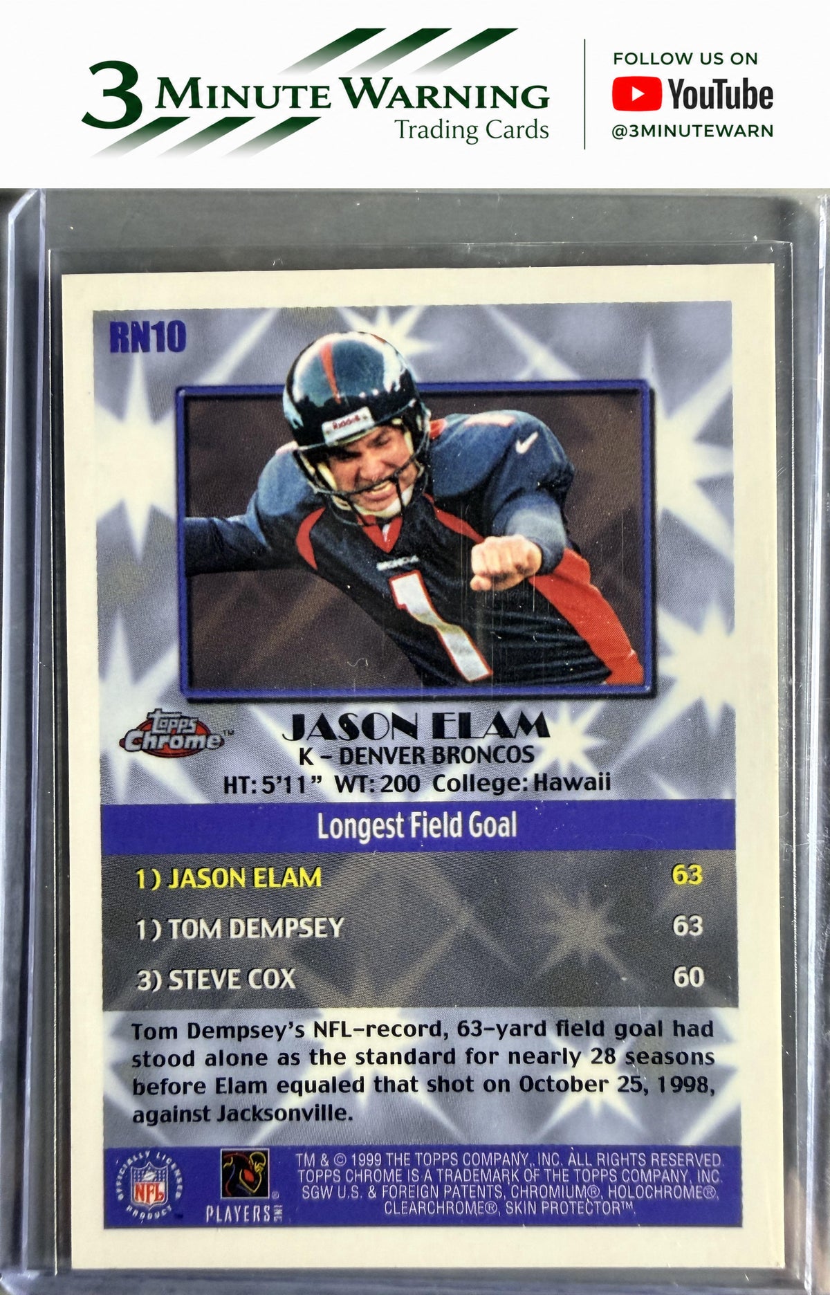 1999 Topps Chrome #RN10 Jason Elam Record Numbers