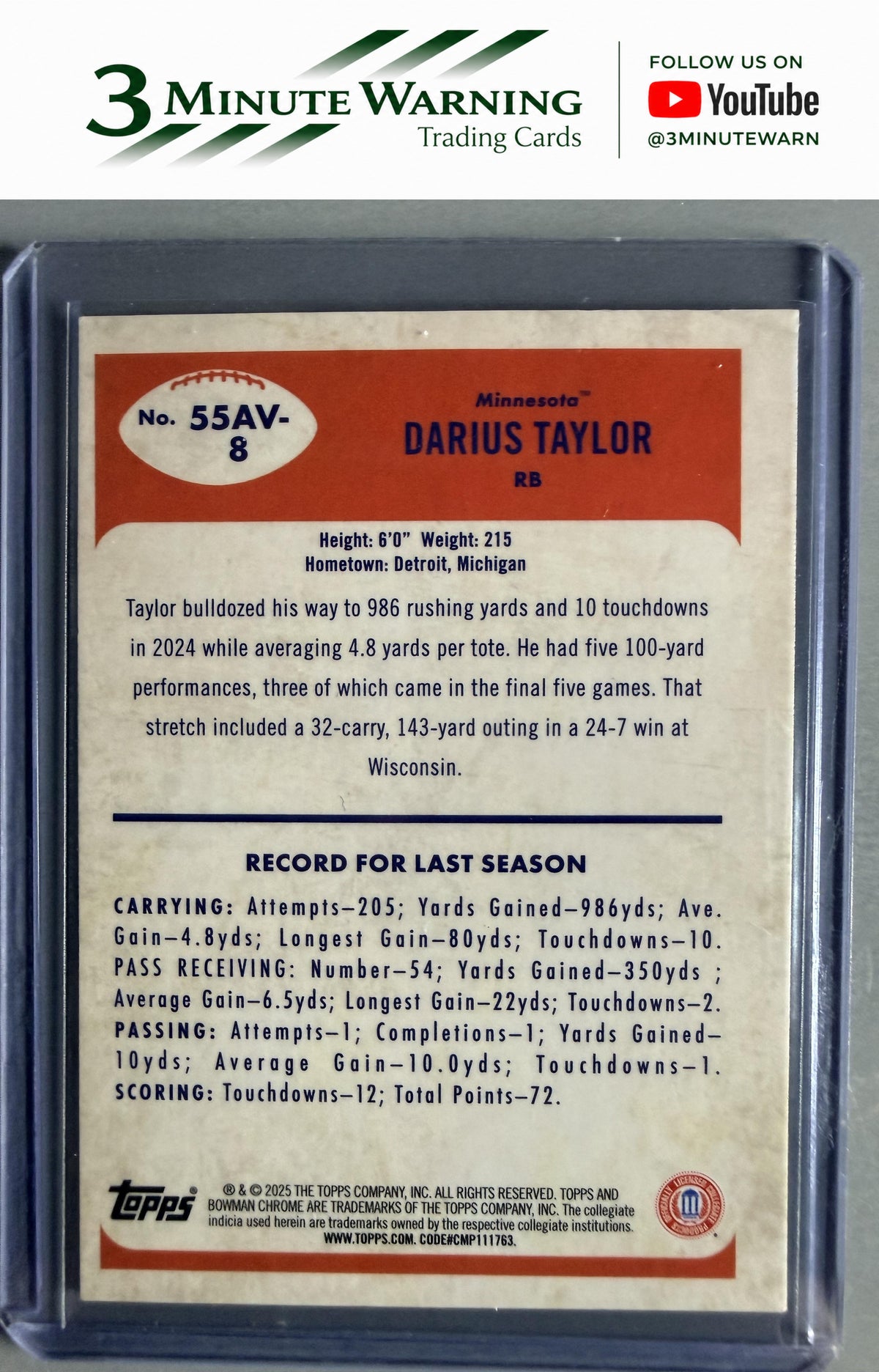 2025 Bowman University Chrome #55AV-8 Darius Taylor 1955 Bowman Football