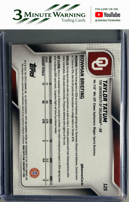 2025 Bowman University Chrome #125 Taylor Tatum Pink Lava Refractor