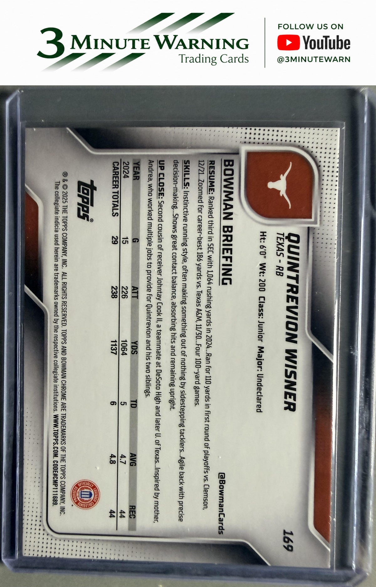 2025 Bowman University Chrome #169 Quintrevion Wisner Pink Lava Refractor