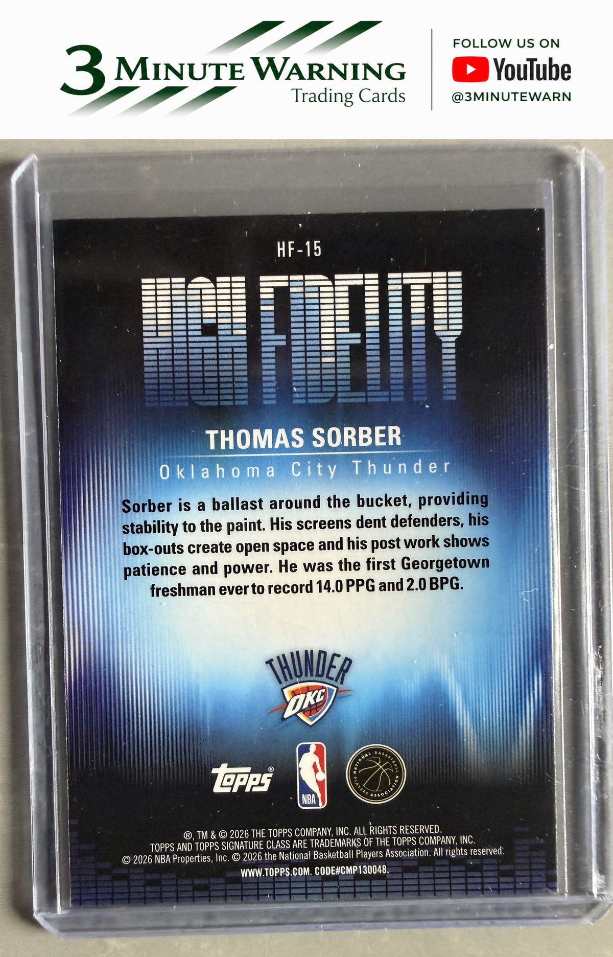2025-26 Topps Signature Class #HF-15 Thomas Sorber High Fidelity