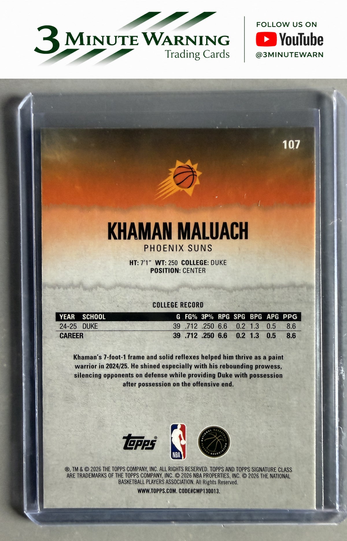 2025-26 Topps Signature Class #107 Khaman Maluach Chrome