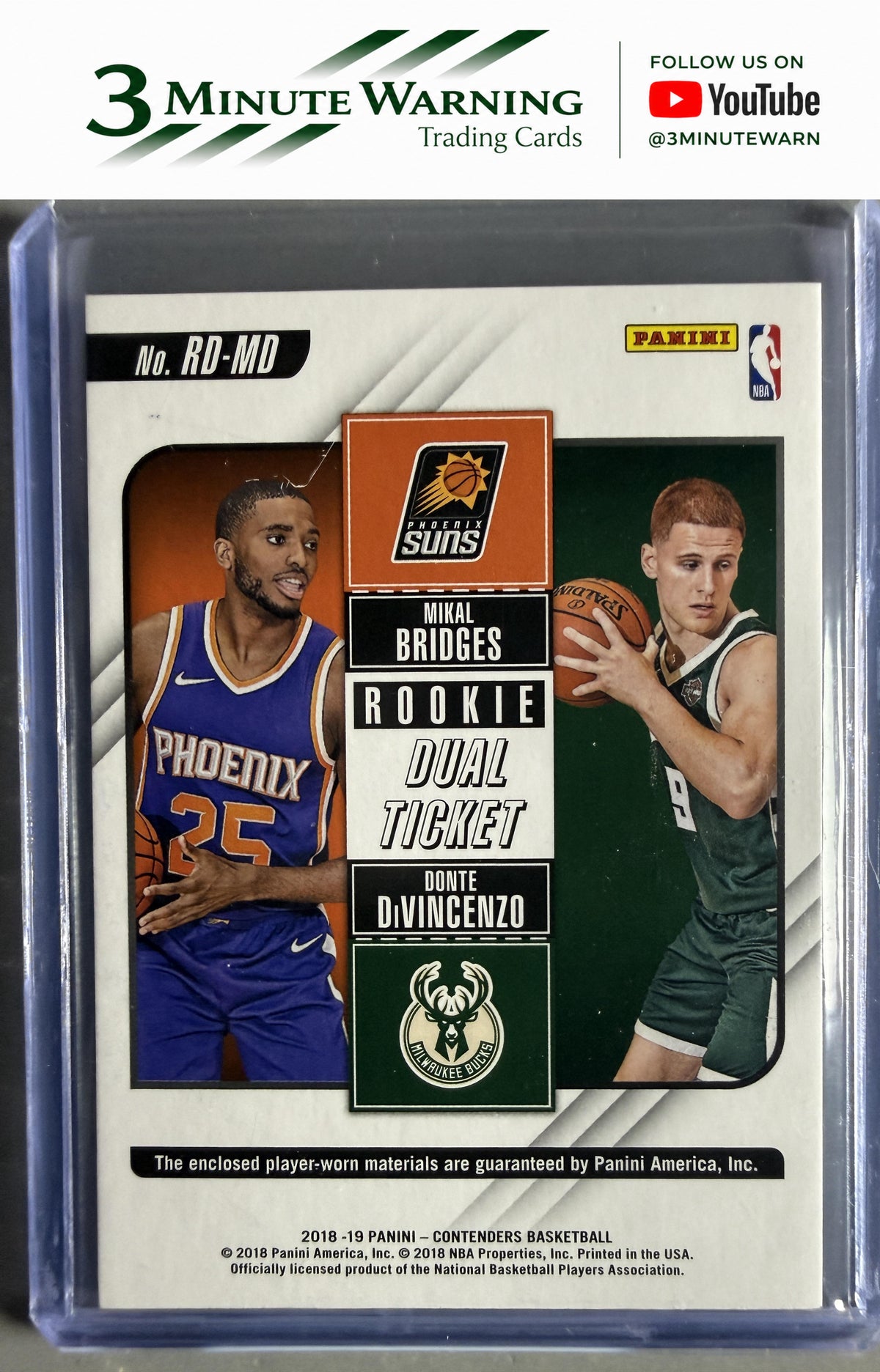2018-19 Panini Contenders #RD-MD Mikal Bridges / Donte DiVincenzo Rookie Ticket Dual Swatches