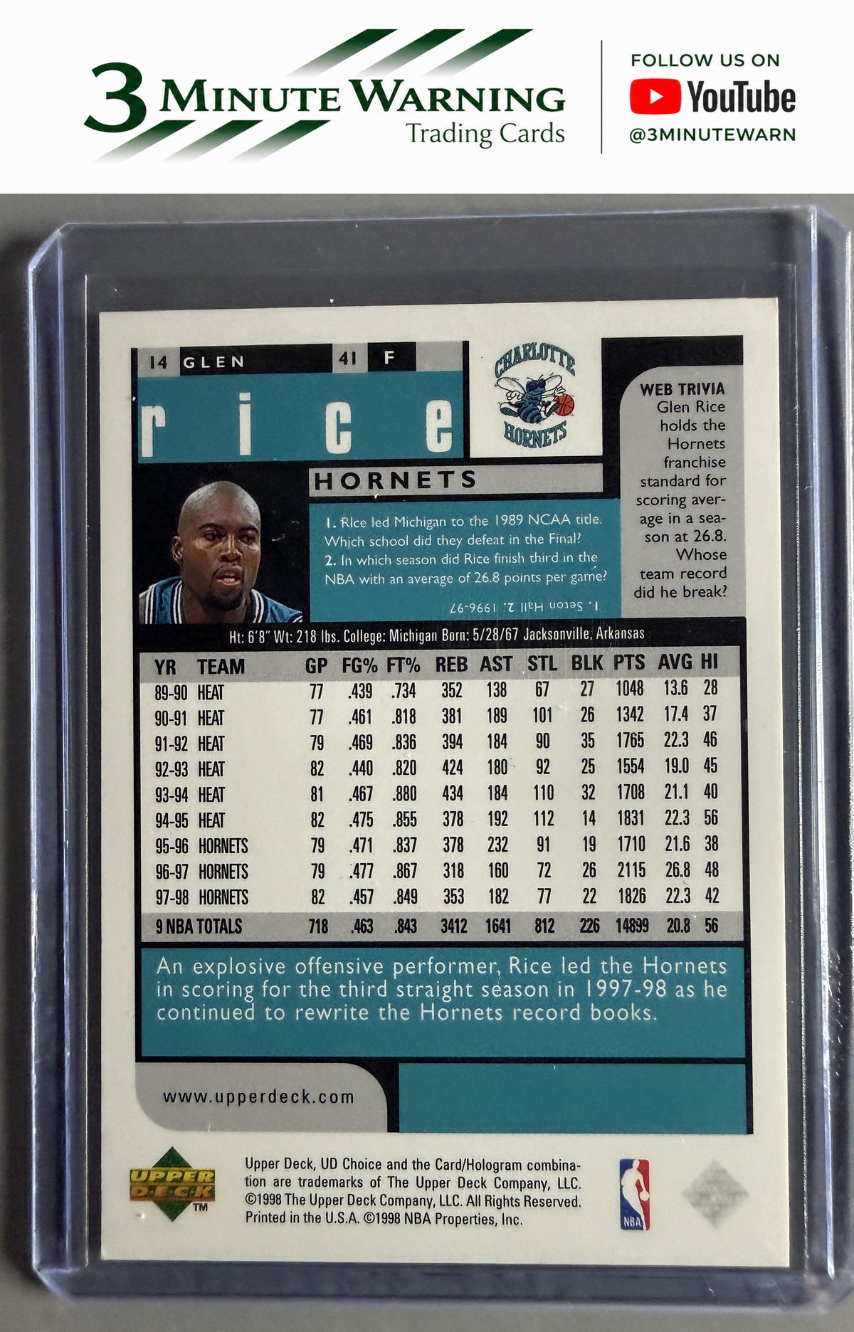 1998-99 UD Choice Preview #14 Glen Rice