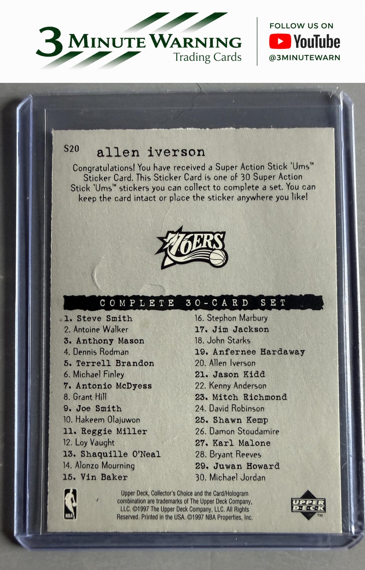 1997-98 Collector's Choice #S20 Allen Iverson Super Action Stick 'Ums
