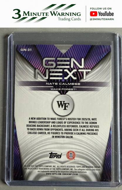 2025-26 Bowman #GN-21 Nate Calmese Gen Next Purple Refractor #/250