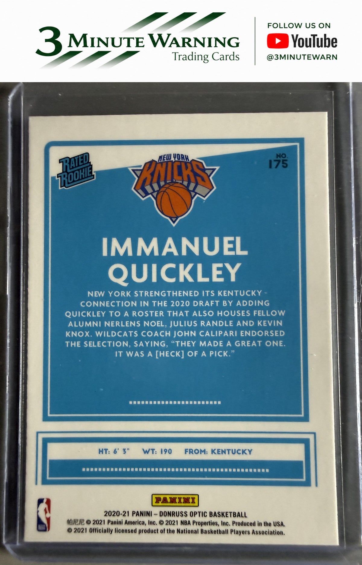 2020-21 Donruss Optic #175 Immanuel Quickley