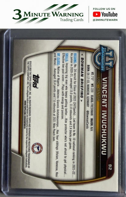 2022-23 Bowman University Chrome #92 Vincent Iwuchukwu Pink