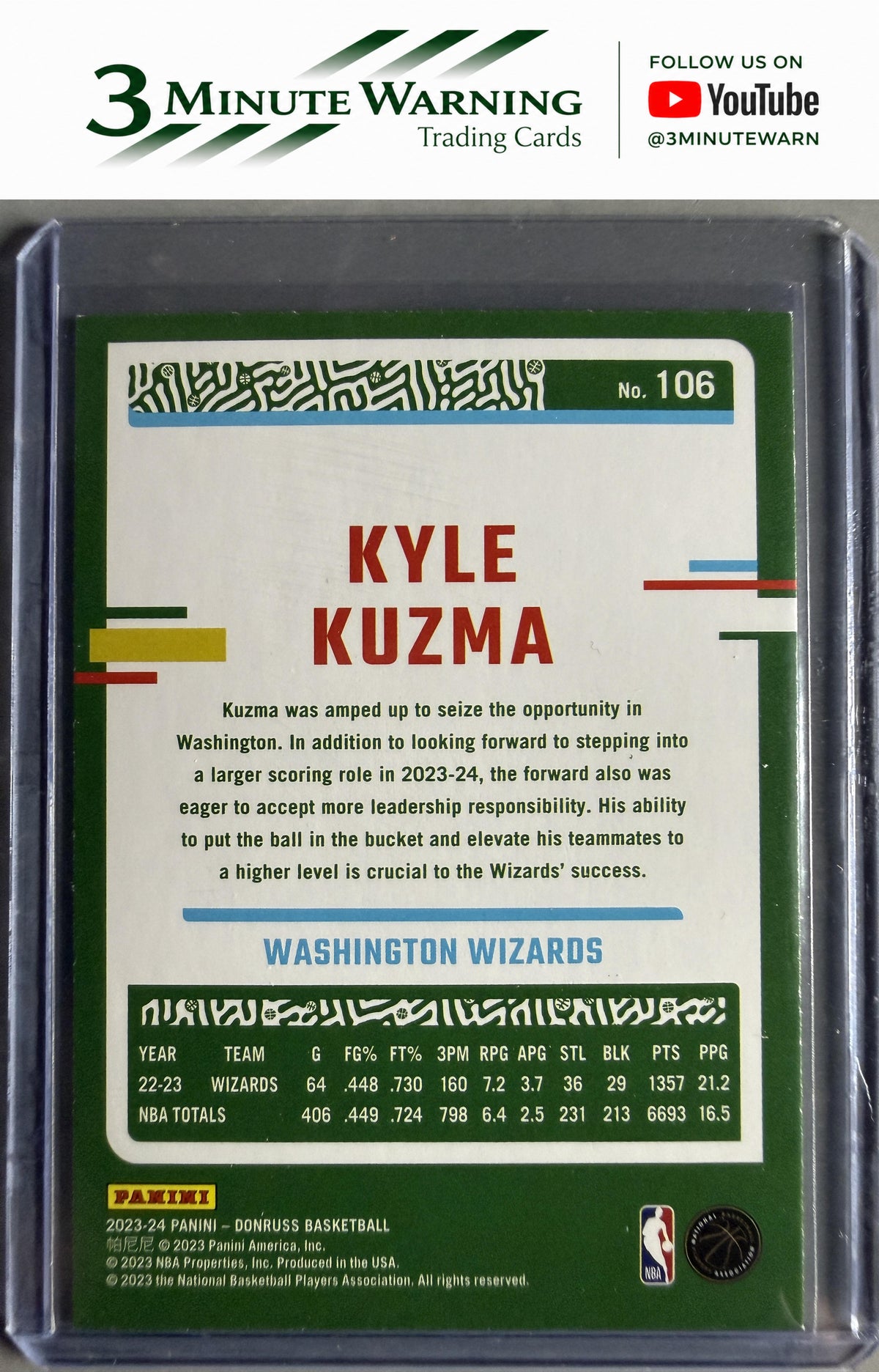 2023-24 Donruss #106 Kyle Kuzma Green Laser Holo