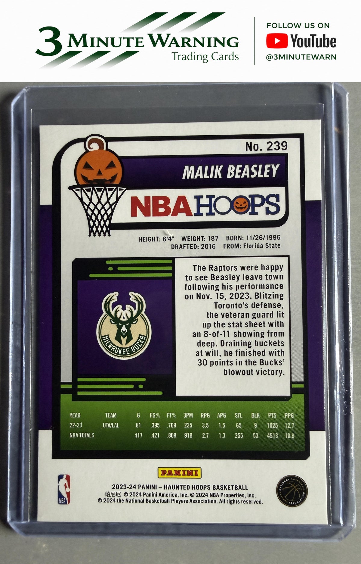 2023-24 Hoops Haunted Hoops #239 Malik Beasley Orange