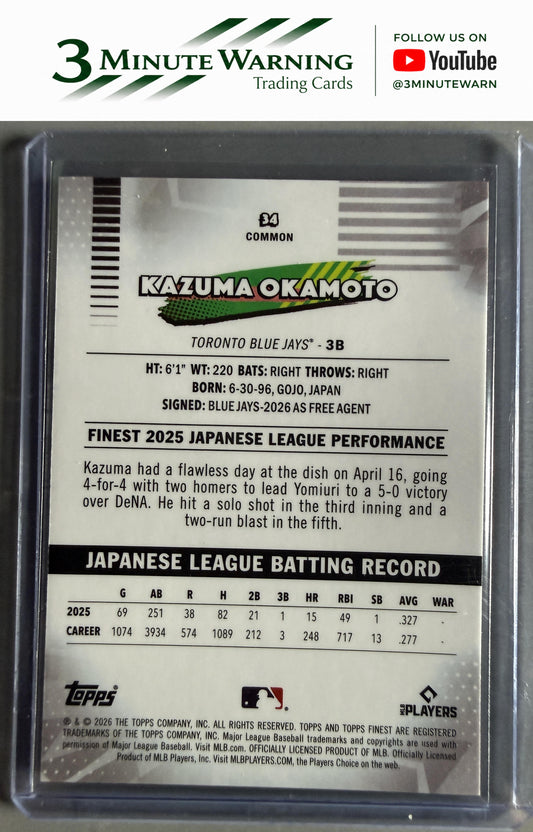 2026 Topps Finest #34 Kazuma Okamoto Mini Diamond Common