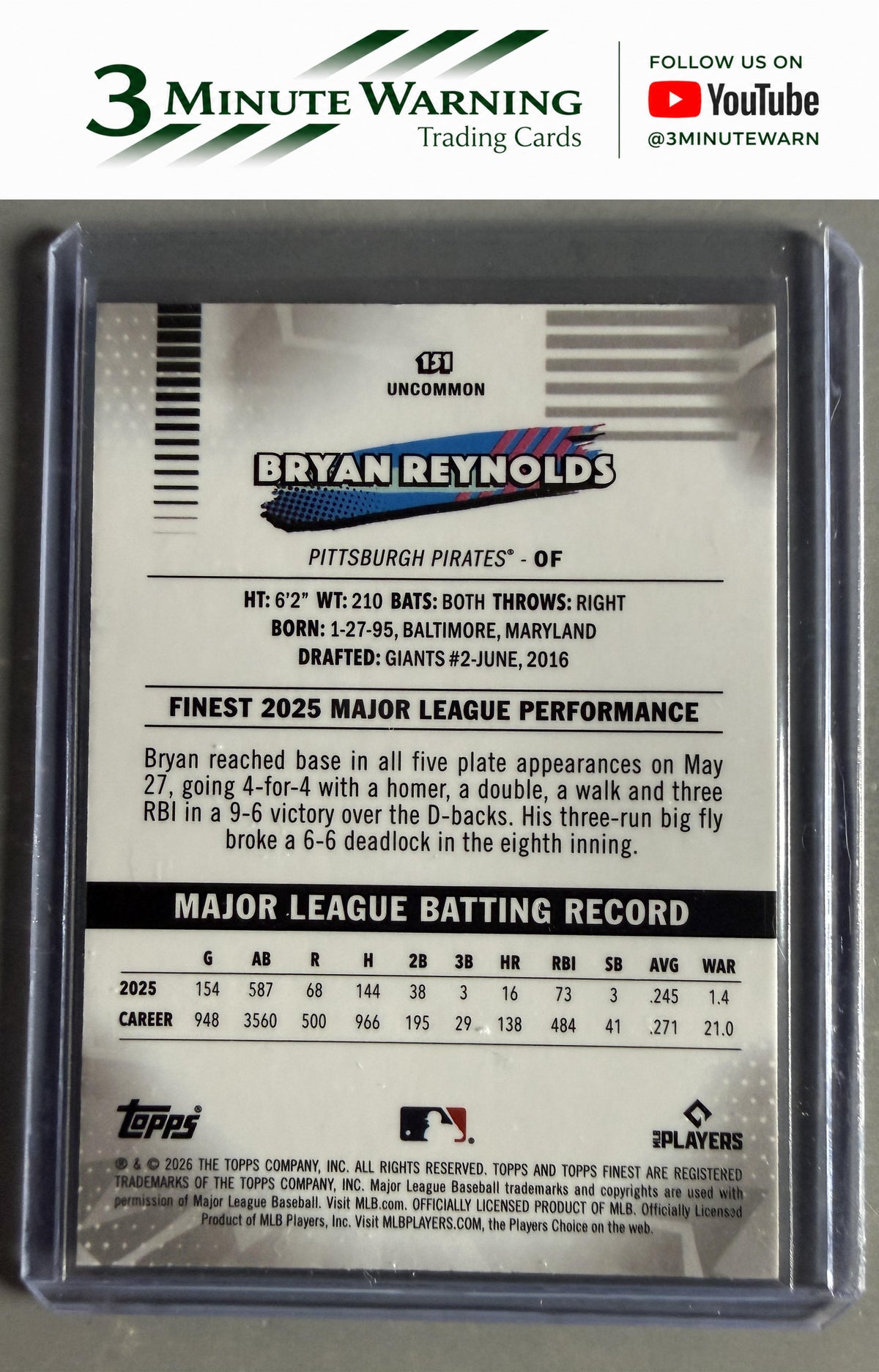 2026 Topps Finest #151 Bryan Reynolds Mini Diamond Uncommon