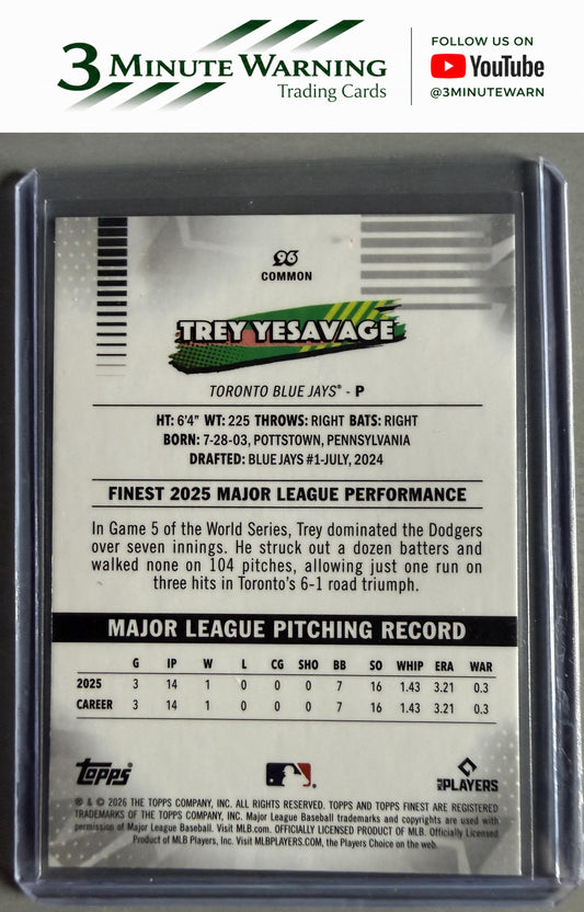 2026 Topps Finest #96 Trey Yesavage Aqua /199 Common