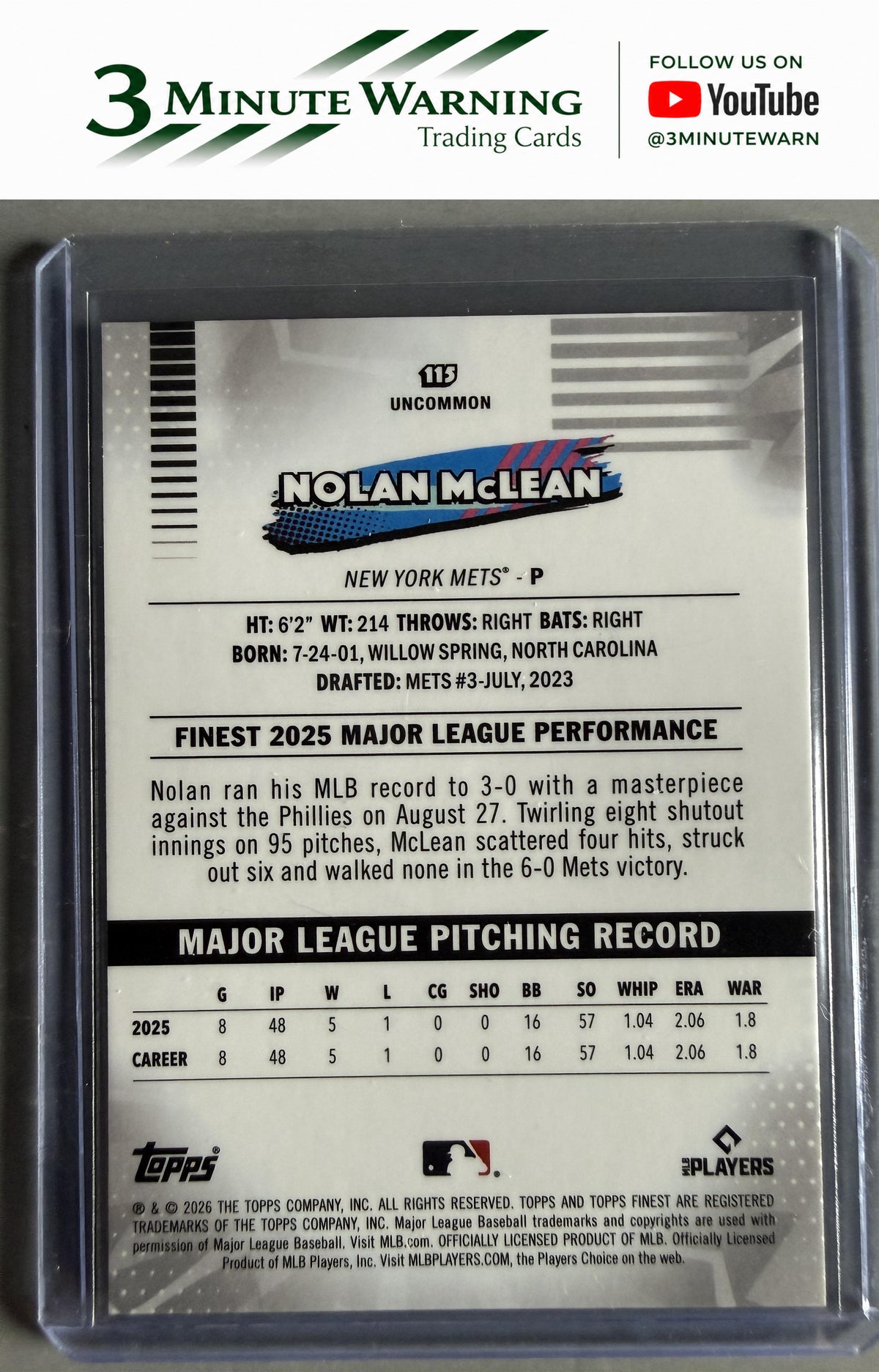 2026 Topps Finest #115 Nolan McLean Uncommon