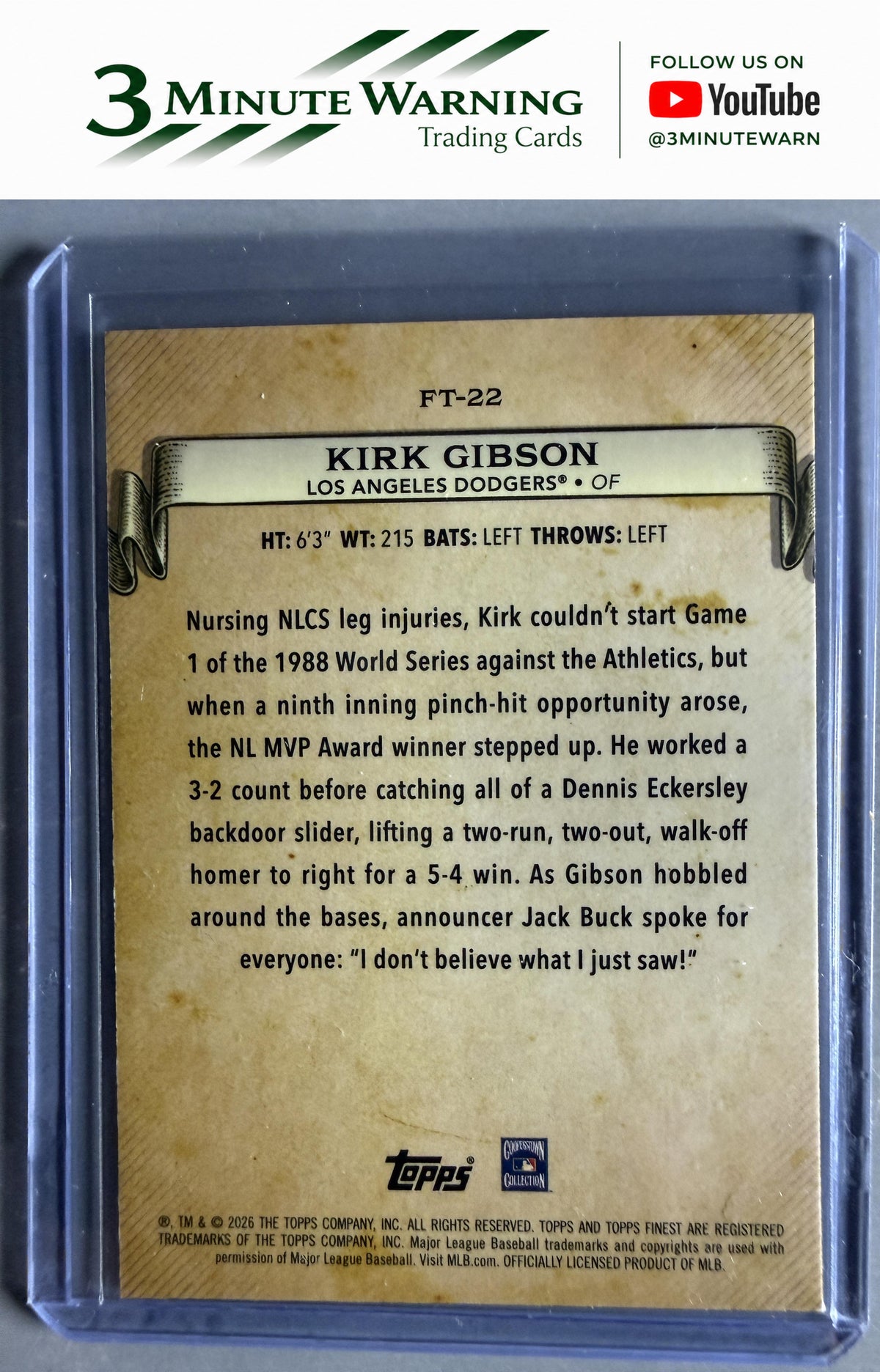 2026 Topps Finest #FT-22 Kirk Gibson Finest Timelines
