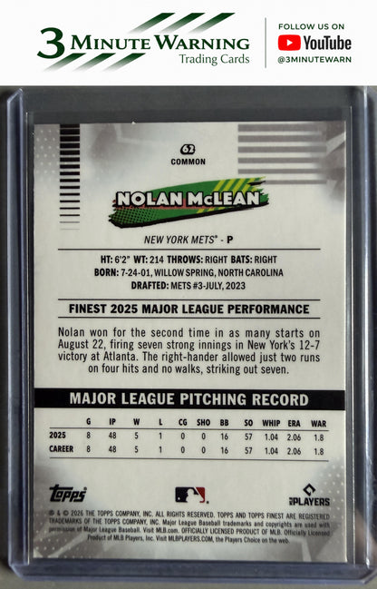 2026 Topps Finest #62 Nolan McLean Common