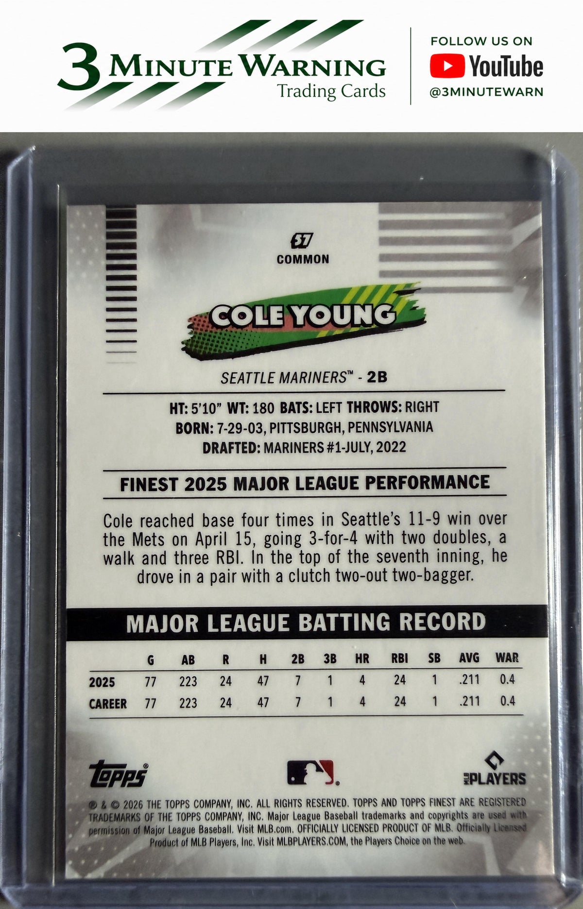 2026 Topps Finest #57 Cole Young Common