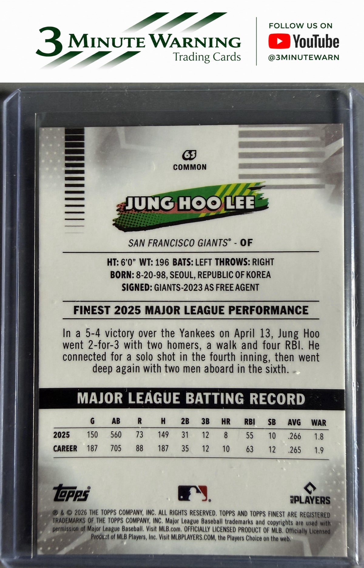 2026 Topps Finest #65 Jung Hoo Lee Common