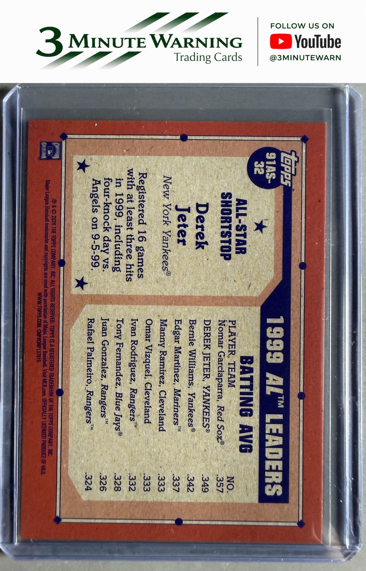 2026 Topps #91AS-32 Derek Jeter All Star Game 2026