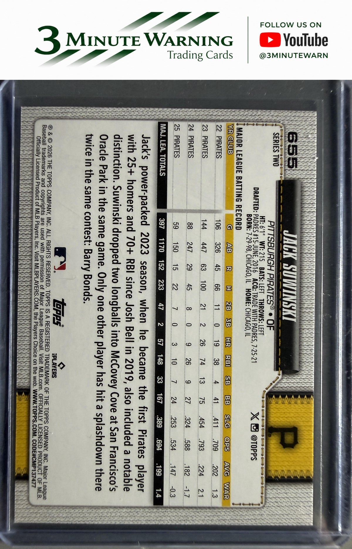 2026 Topps #655 Jack Suwinski Rainbow Foil