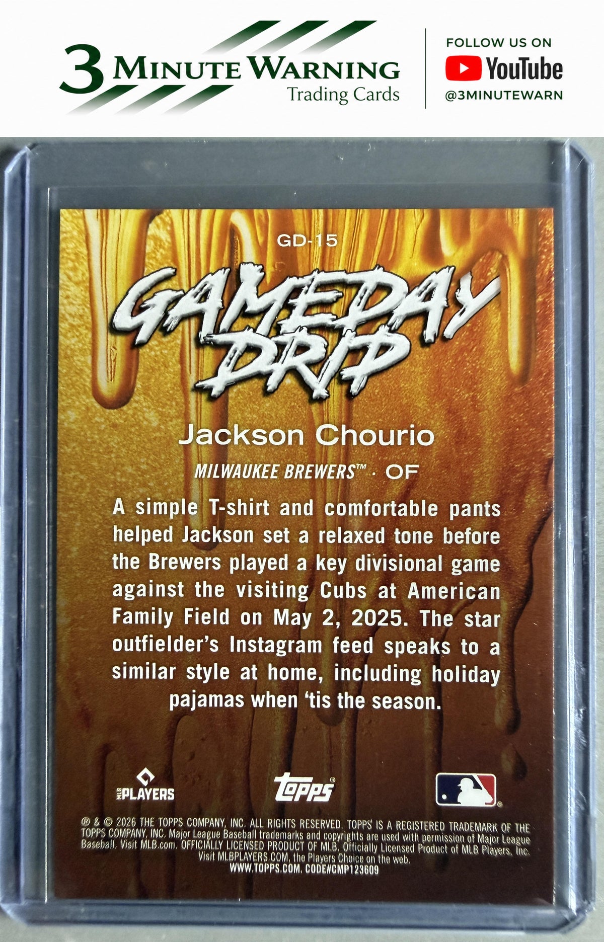 2026 Topps #GD-15 Jackson Chourio Gameday Drip
