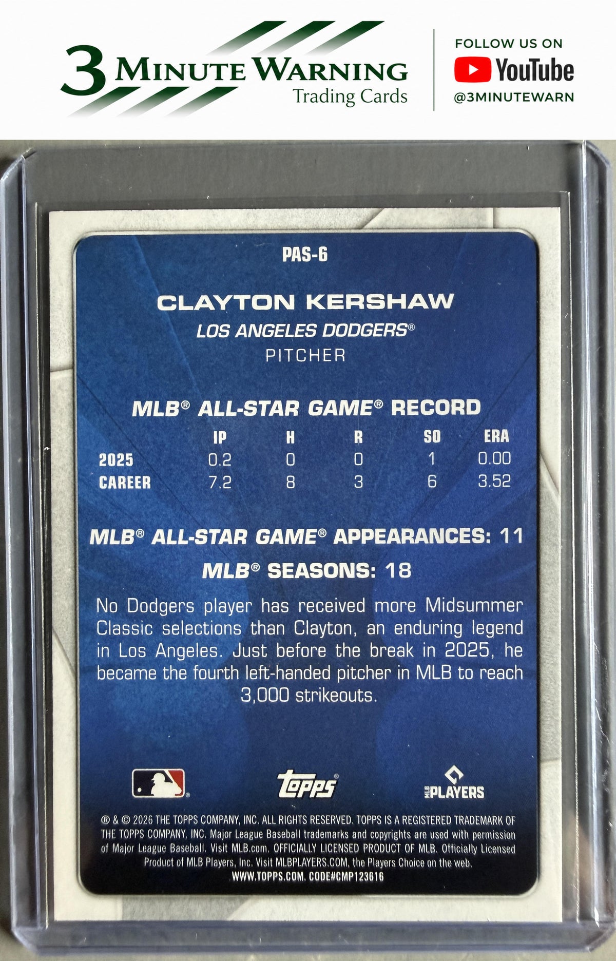 2026 Topps #PAS-6 Clayton Kershaw Perennial All Stars