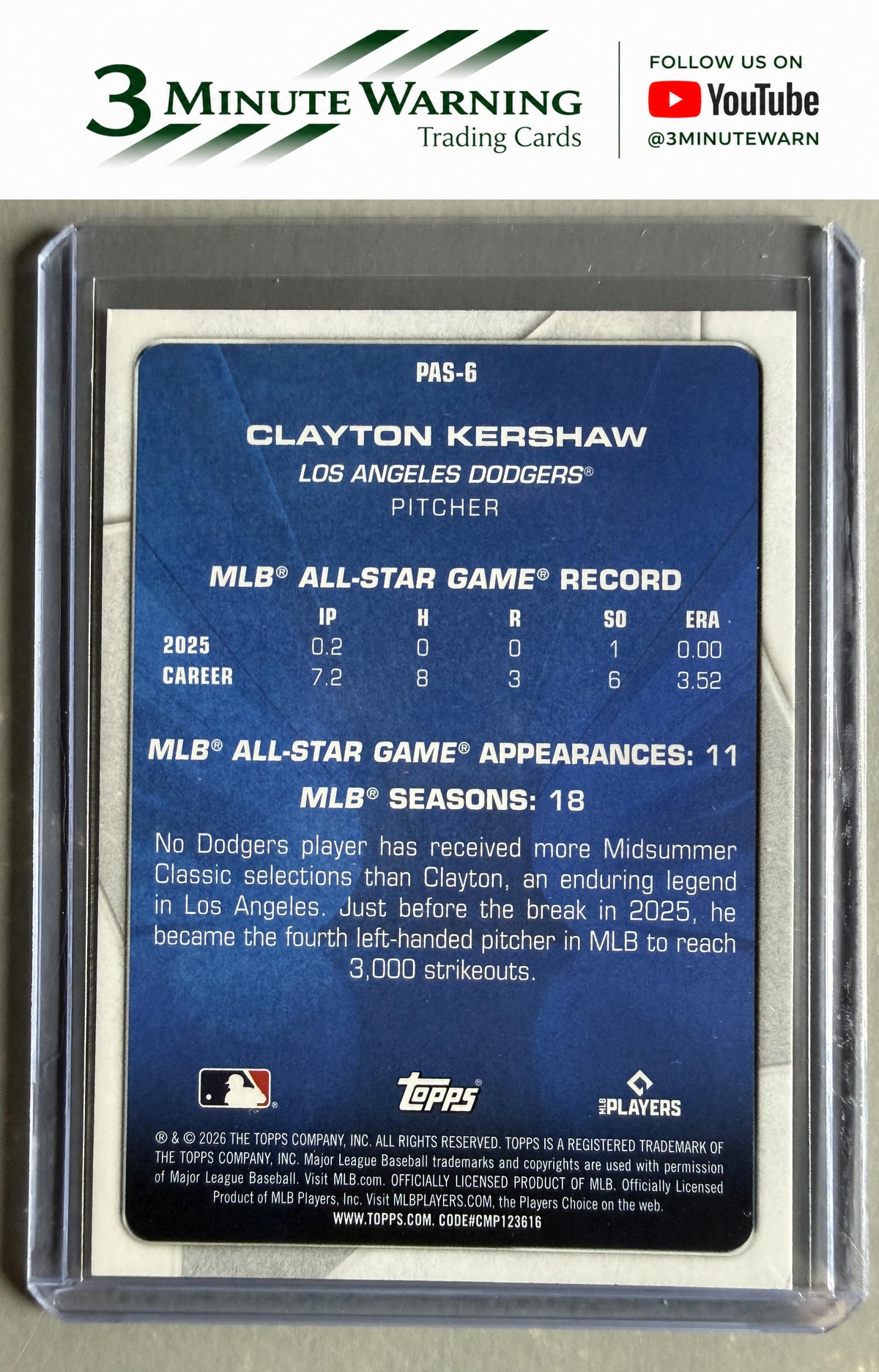 2026 Topps #PAS-6 Clayton Kershaw Perennial All Stars
