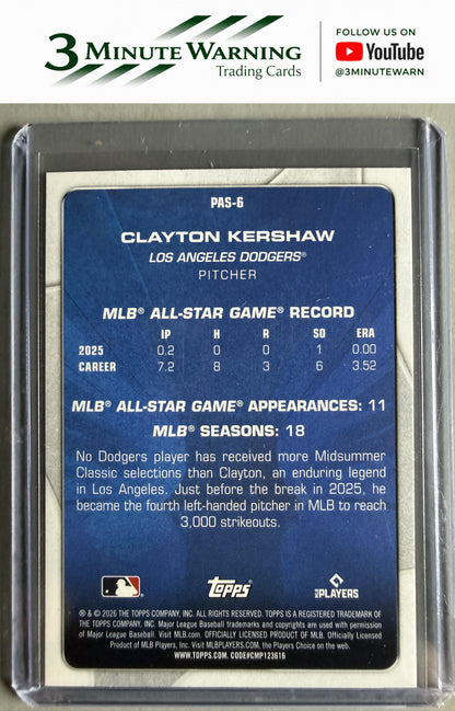 2026 Topps #PAS-6 Clayton Kershaw Perennial All Stars