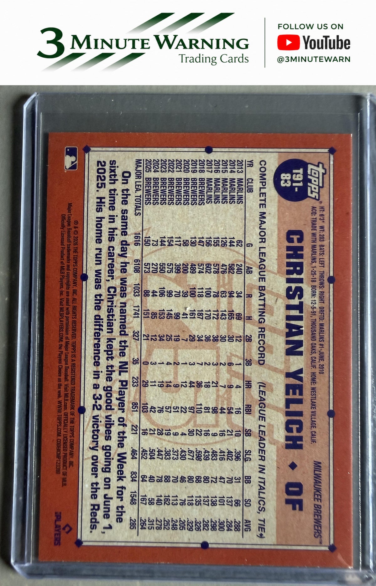 2026 Topps #T91-83 Christian Yelich 1991 Topps Baseball (Series One)