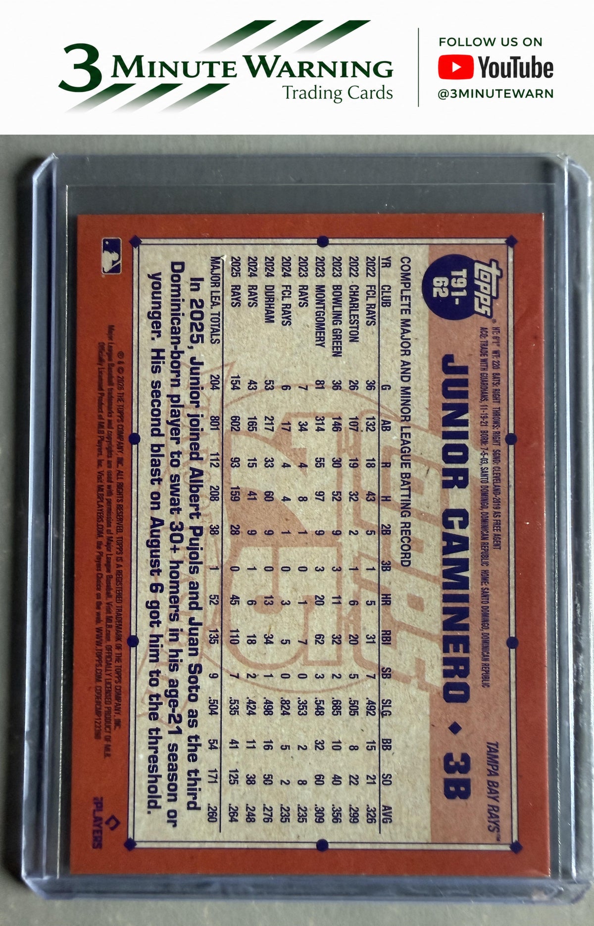 2026 Topps #T91-62 Junior Caminero 1991 Topps Baseball (Series One)