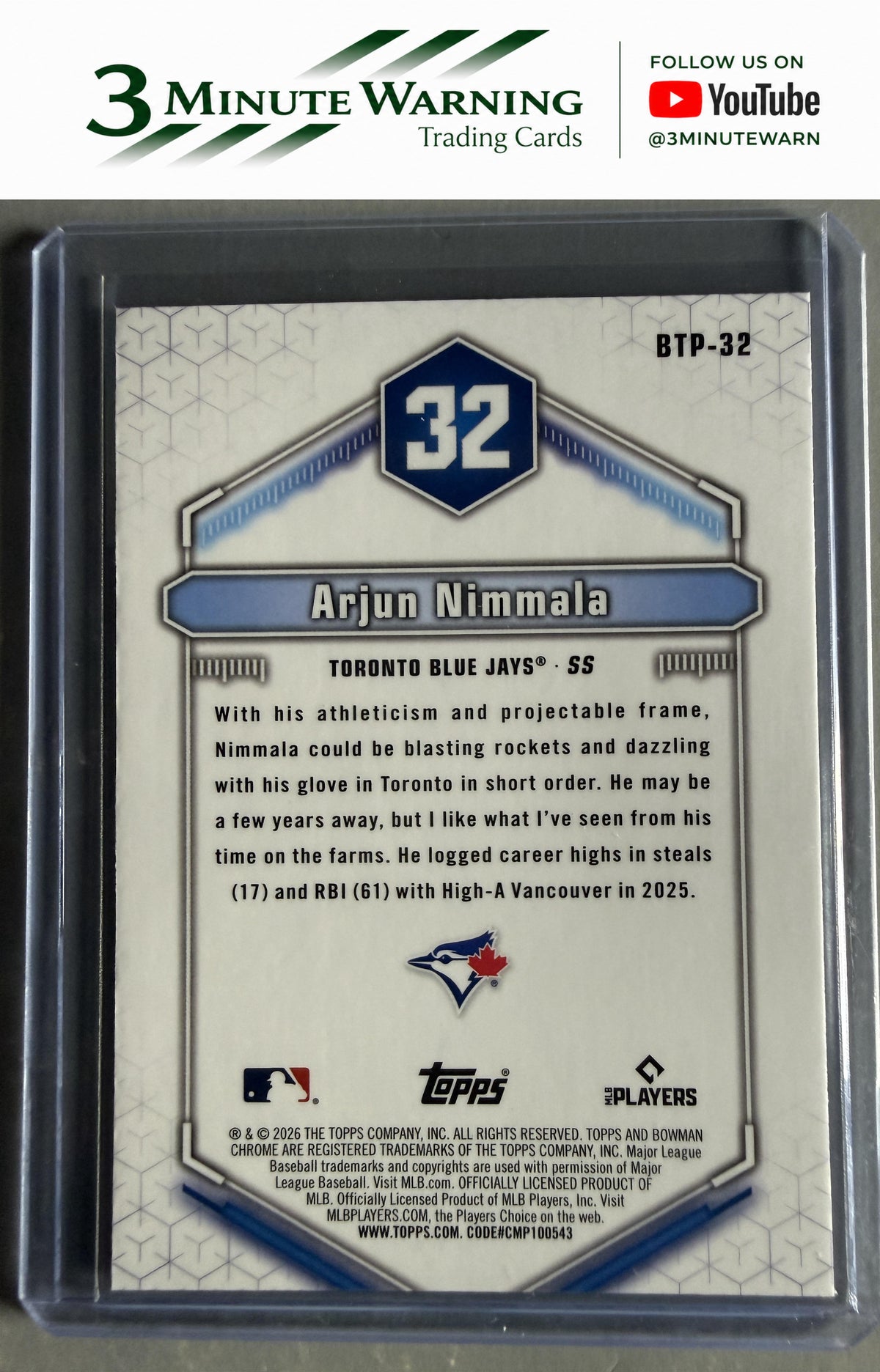 2026 Bowman #BTP-32 Arjun Nimmala Bowman Scouts' Top 100