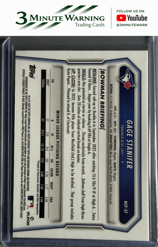 2026 Bowman #BCP-37 Gage Stanifer Chrome Prospects