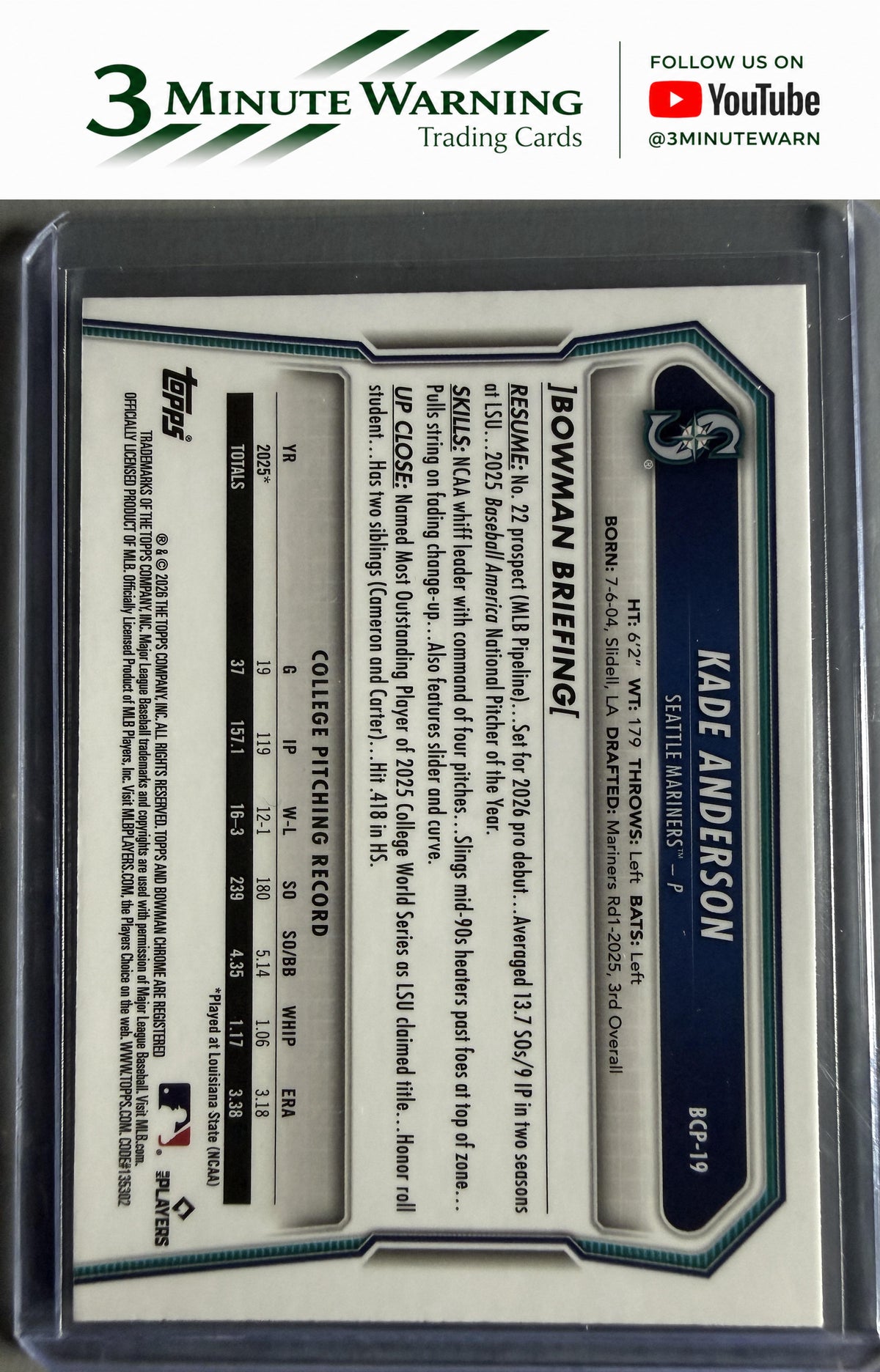 2026 Bowman #BCP-19 Kade Anderson Chrome Prospects